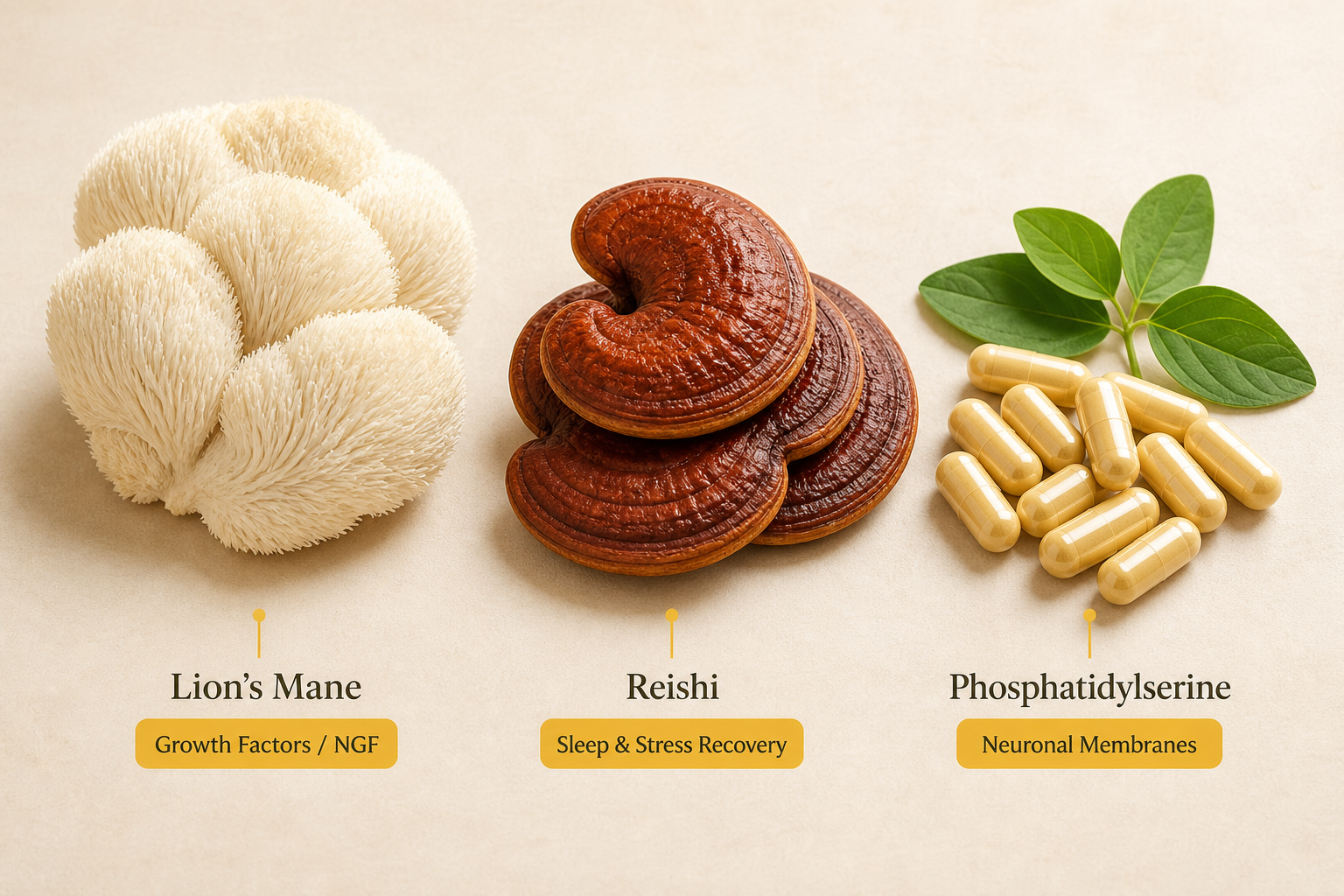 Lion's mane, reishi, and phosphatidylserine — the ingredient stack behind modern mushroom supplements for brain fog and focus