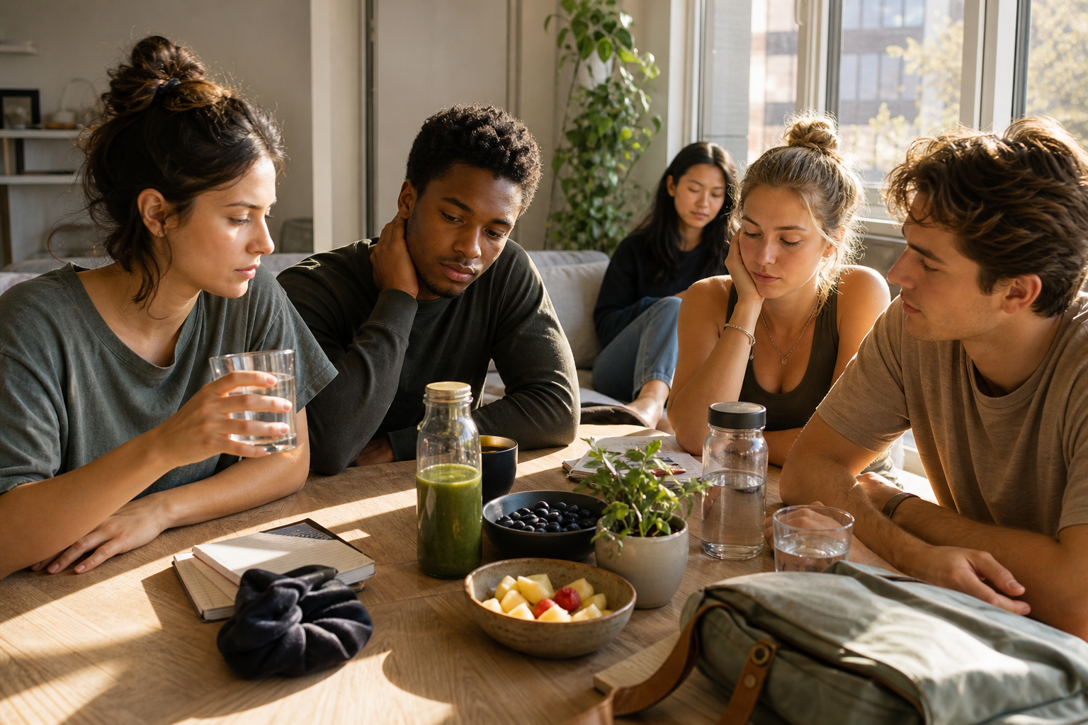 Young adults exploring liver detox and daily wellness support after college drinking, fatigue, and social stress