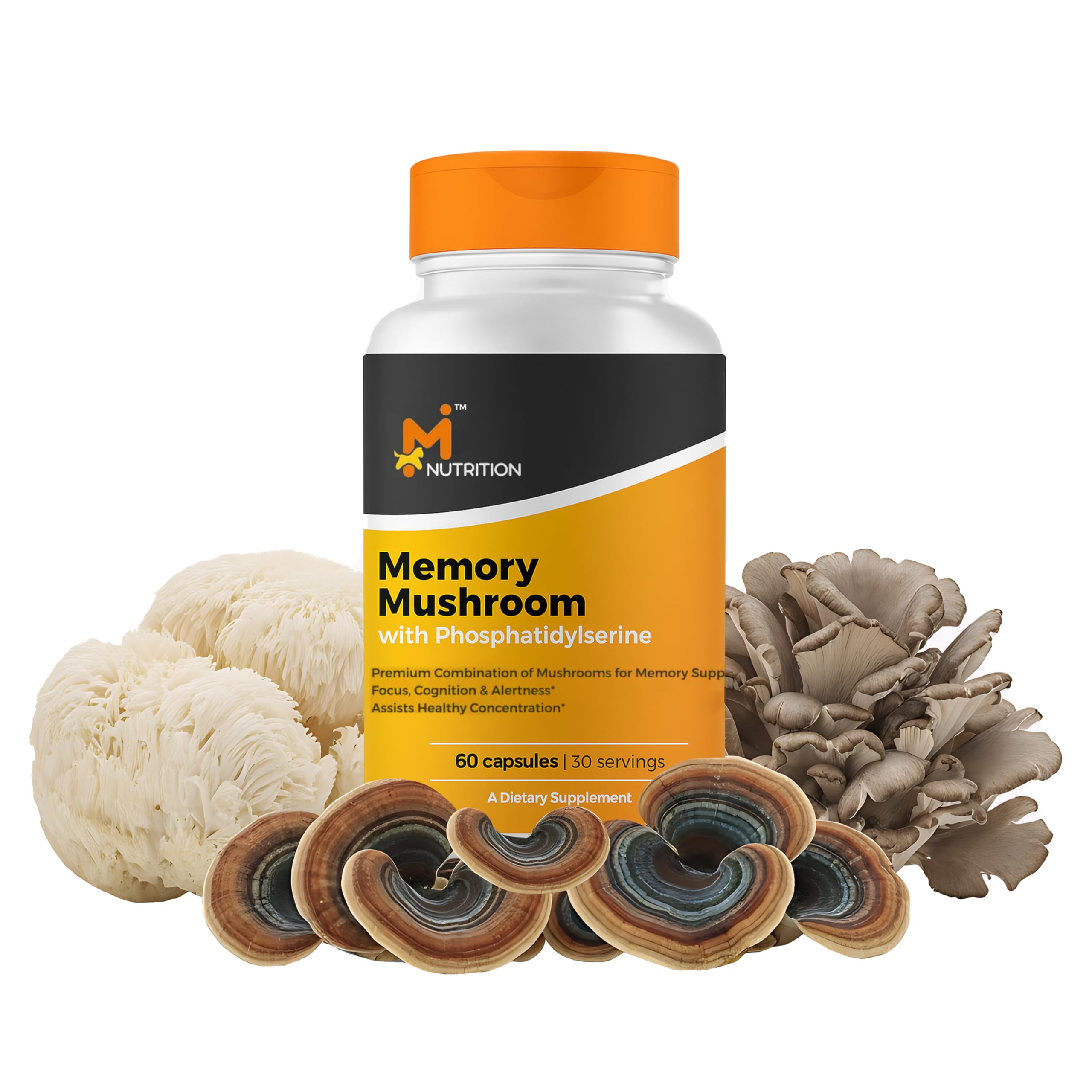 M Nutrition Memory Mushroom with Phosphatidylserine — focus, cognition, and alertness supplement with lion's mane and reishi