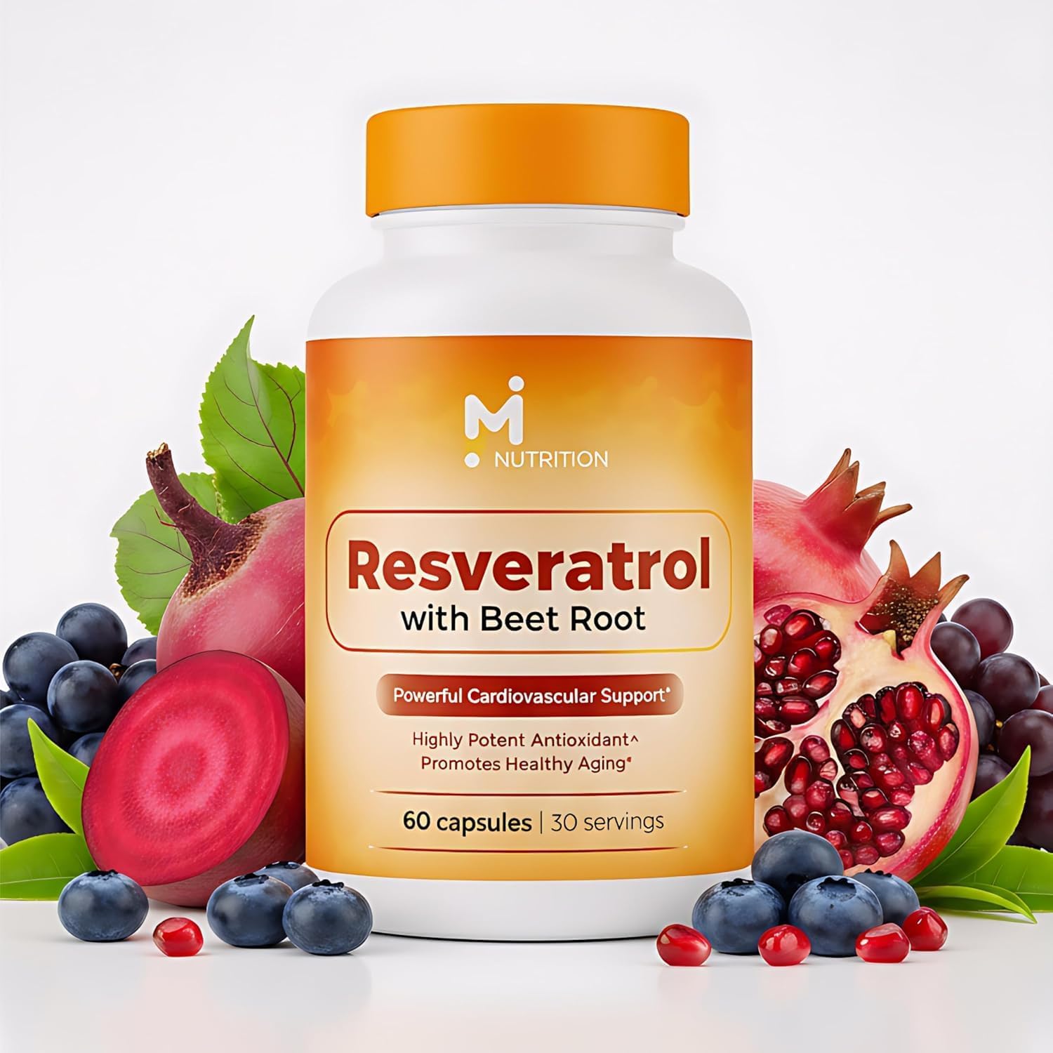 M Nutrition Resveratrol supplement bottle — antioxidant support for healthy aging
